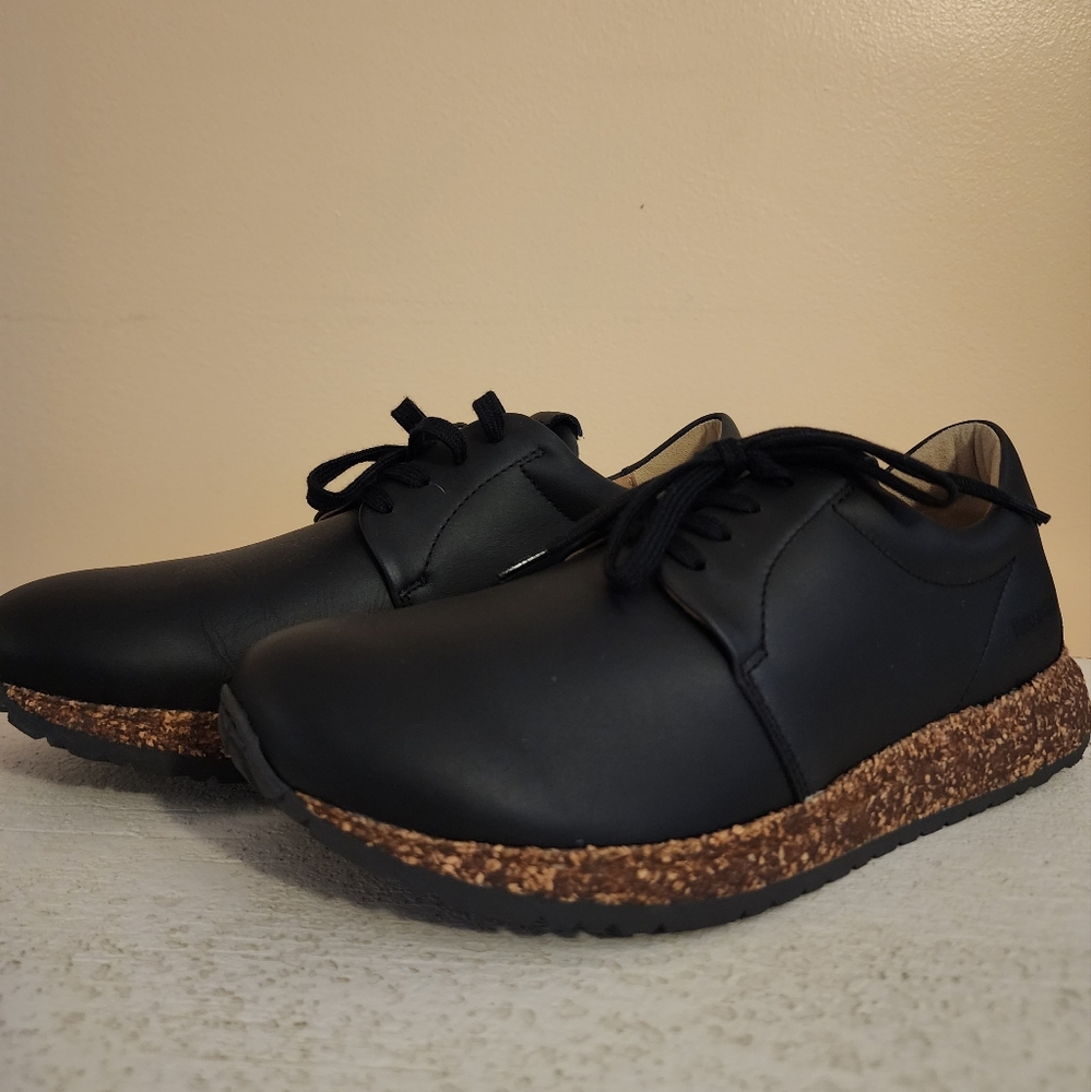 BIRKENSTOCK Wrigley Black Smooth Leather Lace Up Sneakers